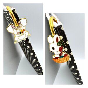 Cloisonné Set Of 2 Enamel Bookmarks Rabbit Easter Gold-Toned Metal Multicolor